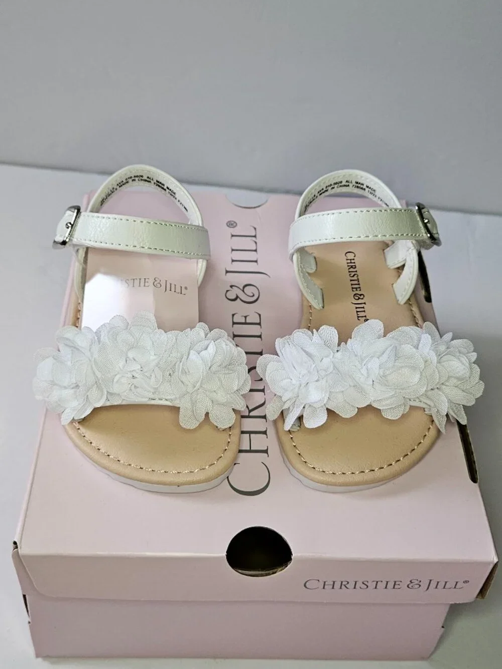 Christie & Jill White Floral Girls Ankle Strap Flat Sandals Toddler Size 5